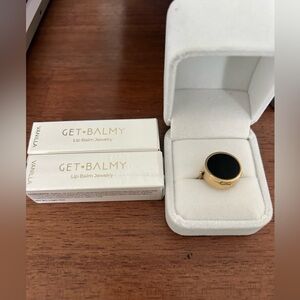 Get Balmy Viral Boho Lip Balm Ring in 14K Gold Black Onyx Plated Ring - Size 5
